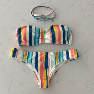 Adore Me Women’s Rainbow Stripe Bandeau Bikini - Blue, Pink, Yellow, Green